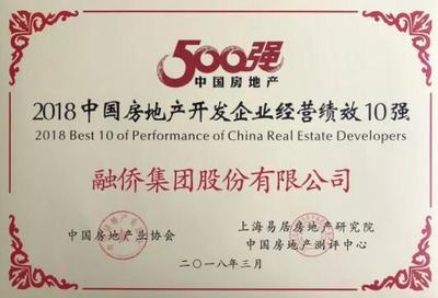 融侨集团荣膺2018中国房企28强,全国经营绩效第2位